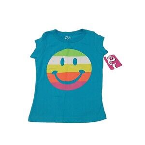 Qtee Toddler Girl's Short Sleeve Smiley Face Tee (Size 4) Teal Medina - NEW!!!